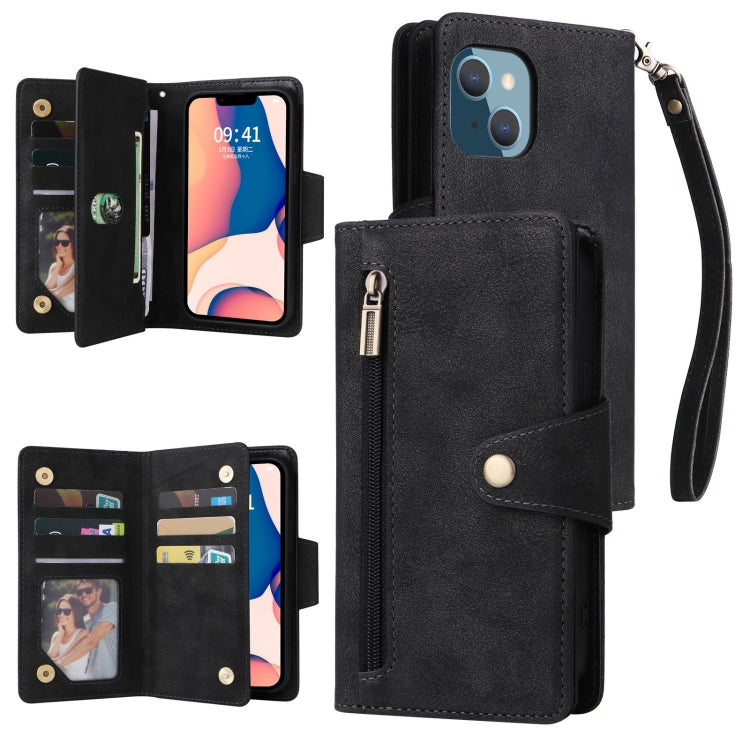 Rivet Buckle 9 Cards Three Fold Leather Phone Case