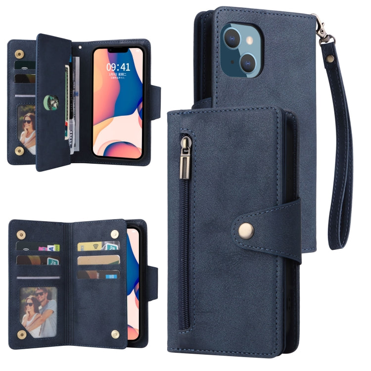 Rivet Buckle 9 Cards Three Fold Leather Phone Case