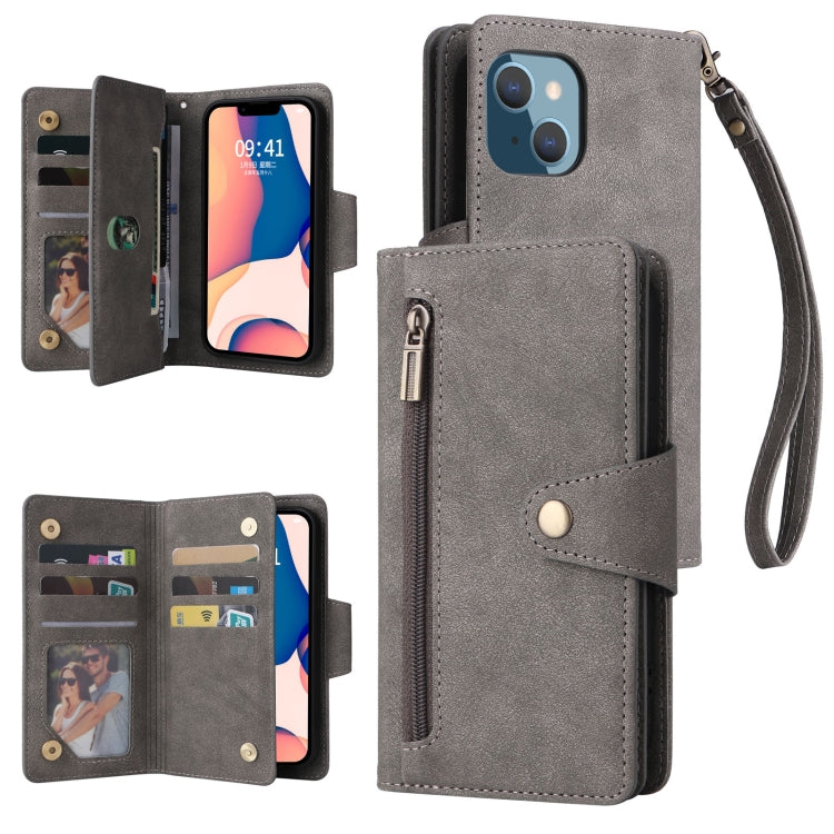 Rivet Buckle 9 Cards Three Fold Leather Phone Case