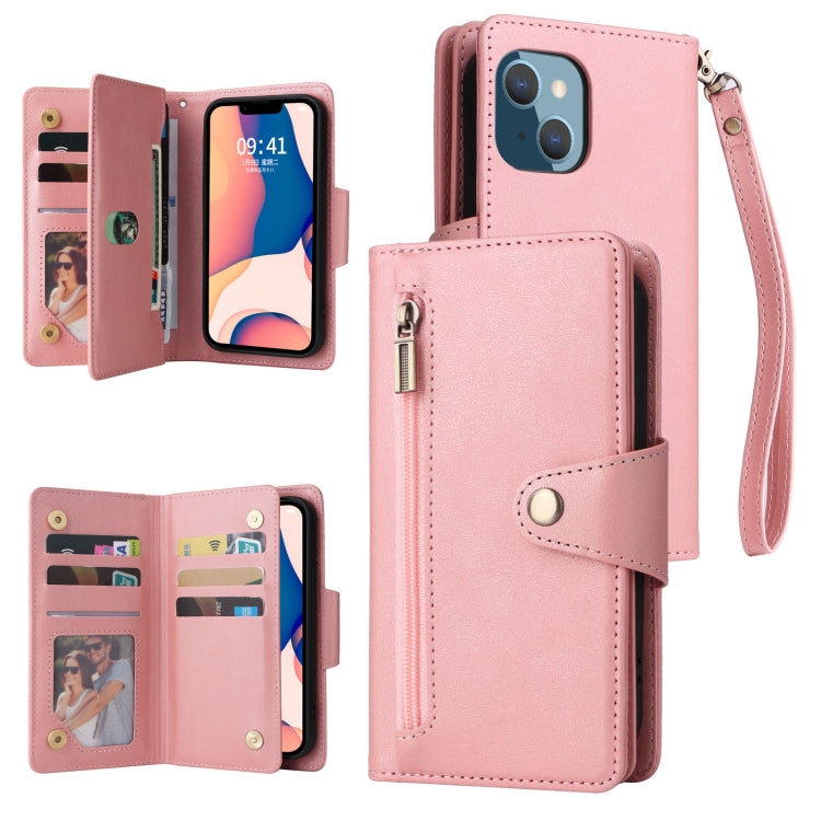 Rivet Buckle 9 Cards Three Fold Leather Phone Case