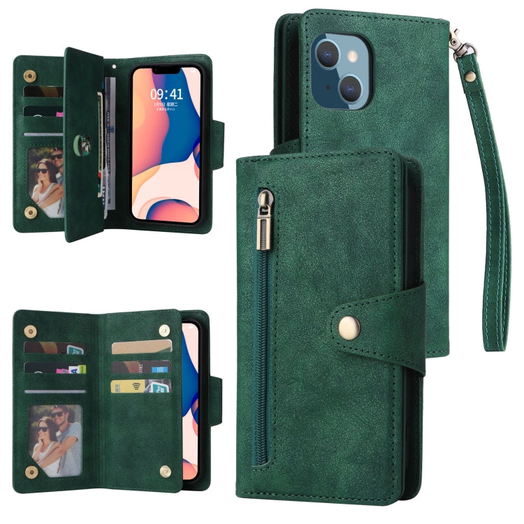 Rivet Buckle 9 Cards Three Fold Leather Phone Case