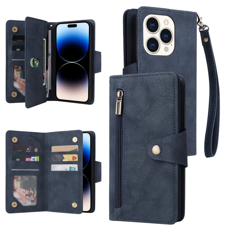 Rivet Buckle 9 Cards Three Fold Leather Phone Case