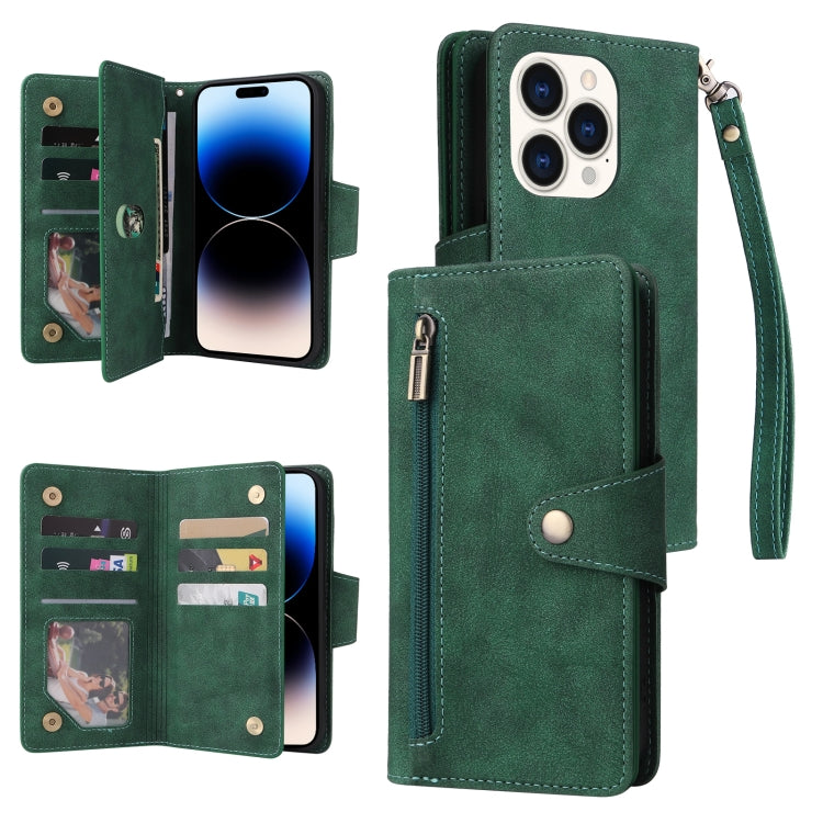 Rivet Buckle 9 Cards Three Fold Leather Phone Case