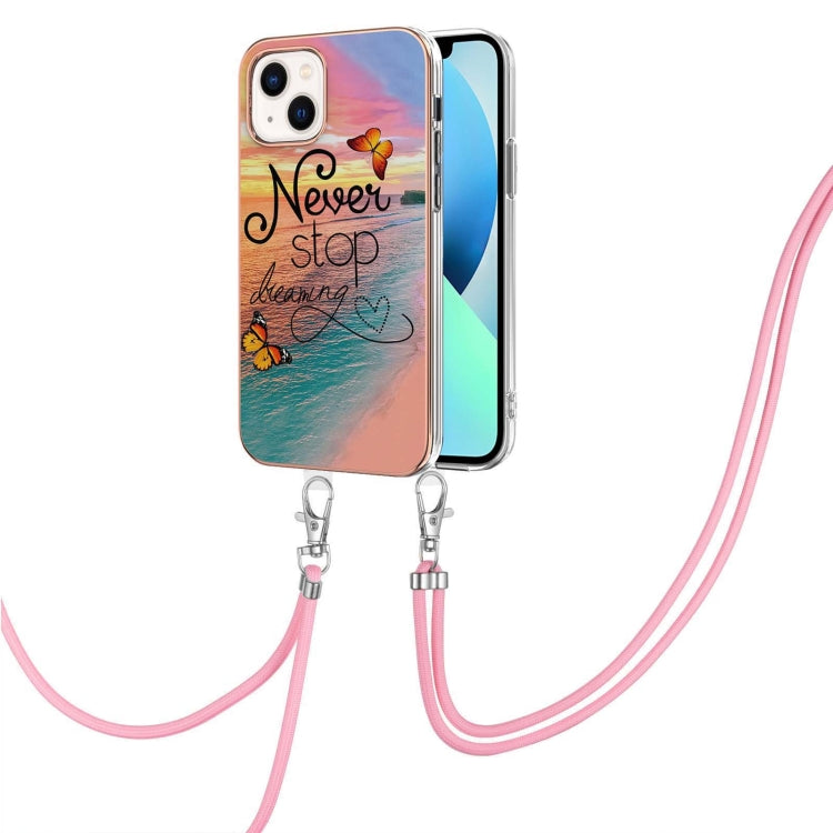 Electroplating Pattern IMD TPU Shockproof Case with Neck Lanyard, For iPhone 14, For iPhone 14 Plus, For iPhone 14 Pro, For iPhone 14 Pro Max