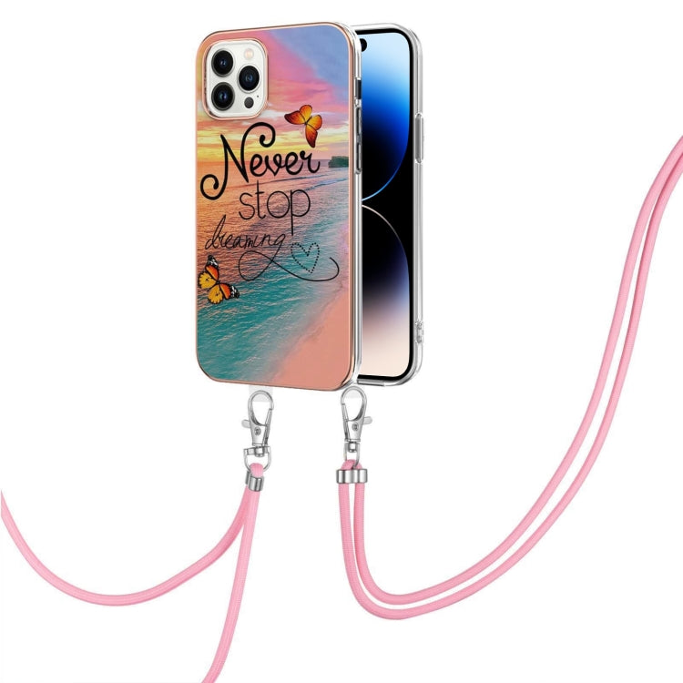 Electroplating Pattern IMD TPU Shockproof Case with Neck Lanyard, For iPhone 14, For iPhone 14 Plus, For iPhone 14 Pro, For iPhone 14 Pro Max