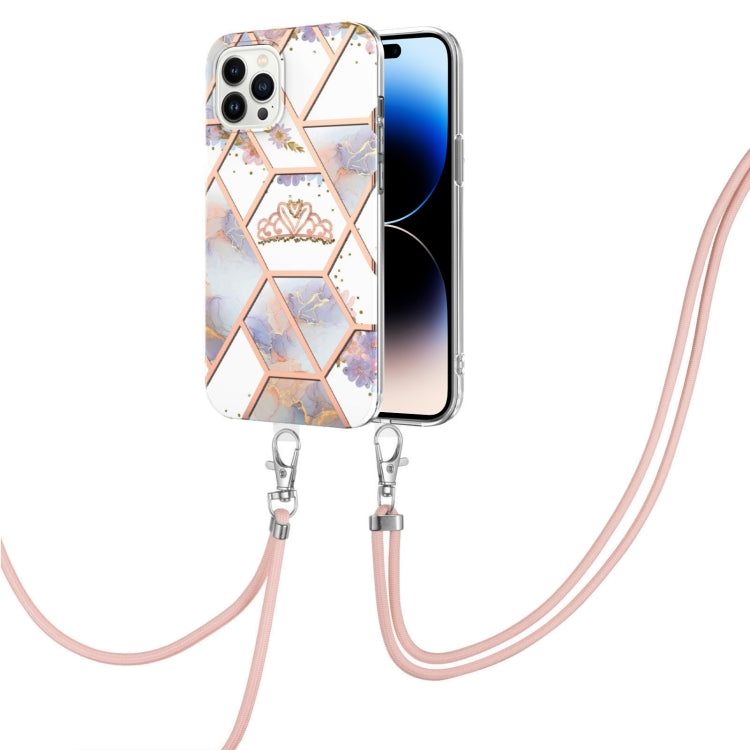 Electroplating Splicing Marble Flower Pattern TPU Shockproof Case with Lanyard, For iPhone 14, For iPhone 14 Plus, For iPhone 14 Pro, For iPhone 14 Pro Max