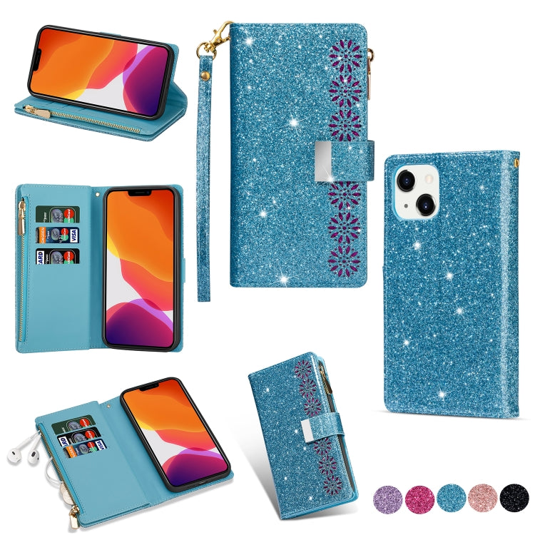Multi-card Slots Laser Carving Glitter Zipper Leather Case