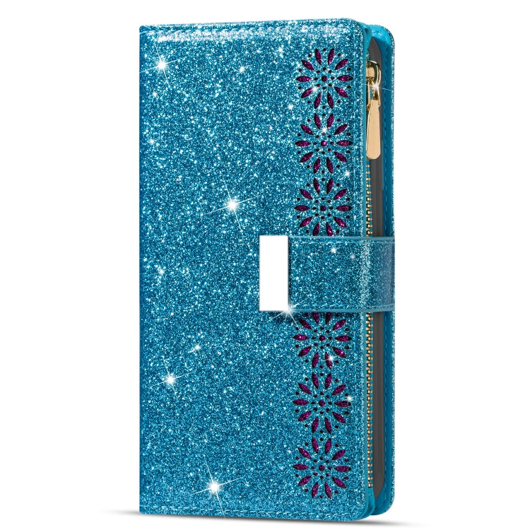 Multi-card Slots Laser Carving Glitter Zipper Leather Case