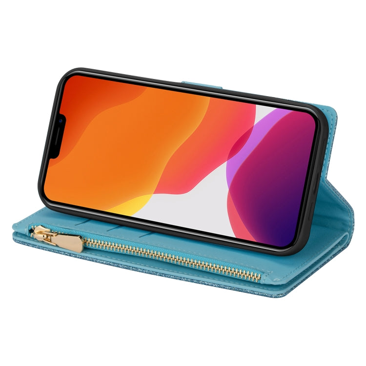 Multi-card Slots Laser Carving Glitter Zipper Leather Case