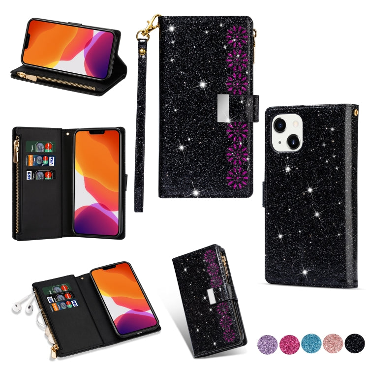 Multi-card Slots Laser Carving Glitter Zipper Leather Case