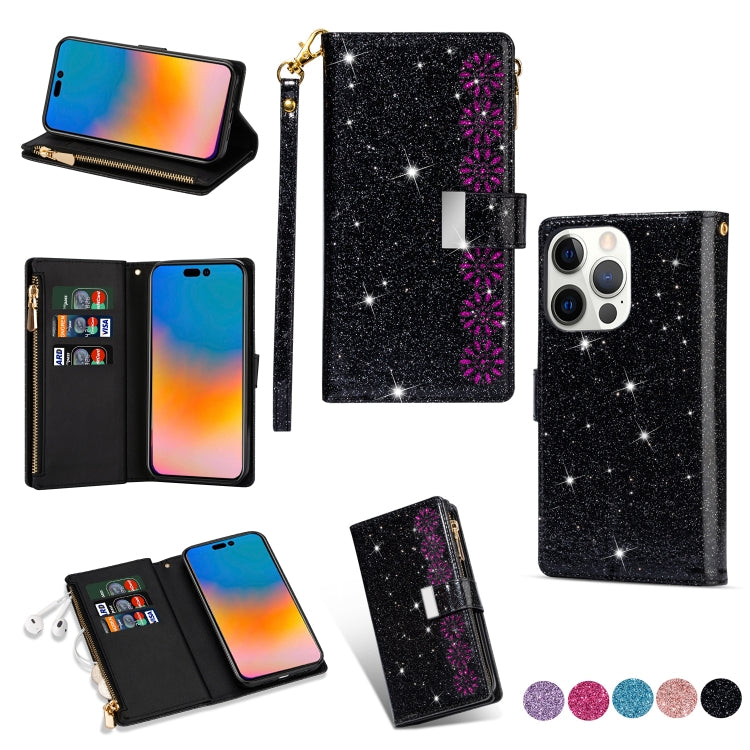 Multi-card Slots Laser Carving Glitter Zipper Leather Case