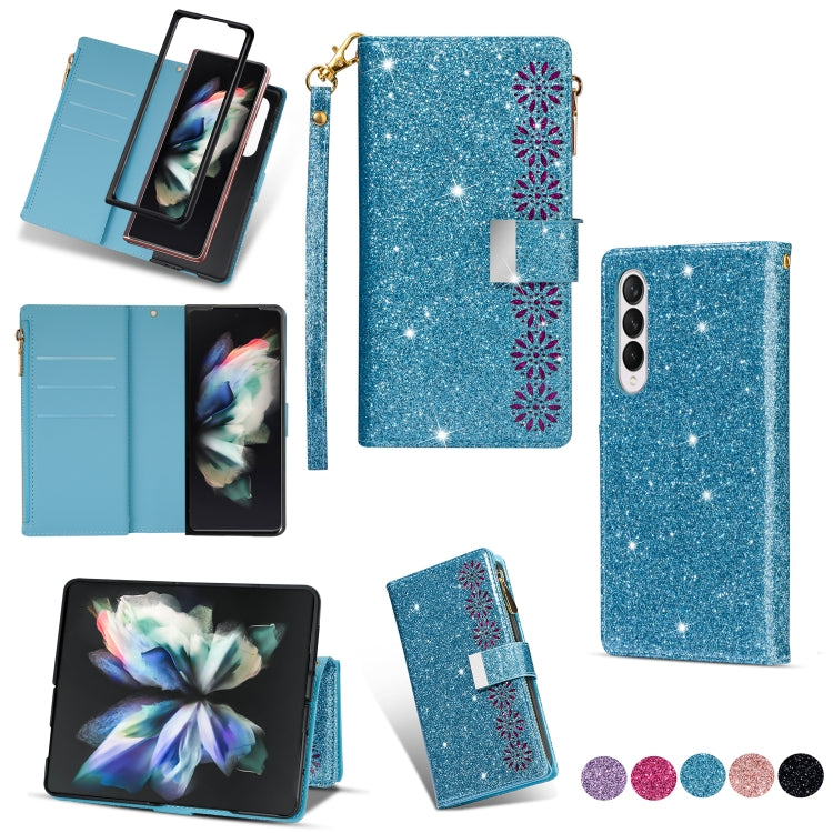 Multi-card Slots Laser Carving Glitter Zipper Leather Case