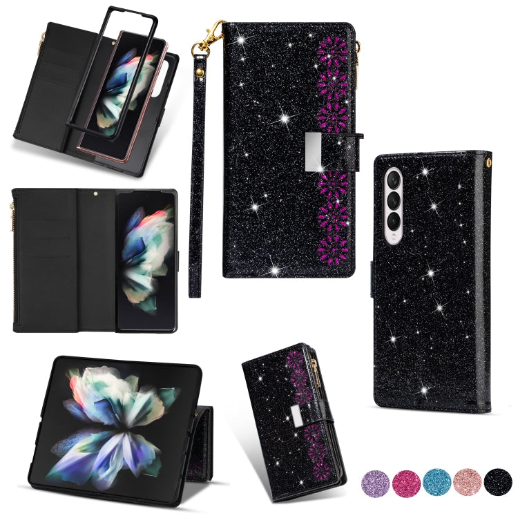 Multi-card Slots Laser Carving Glitter Zipper Leather Case