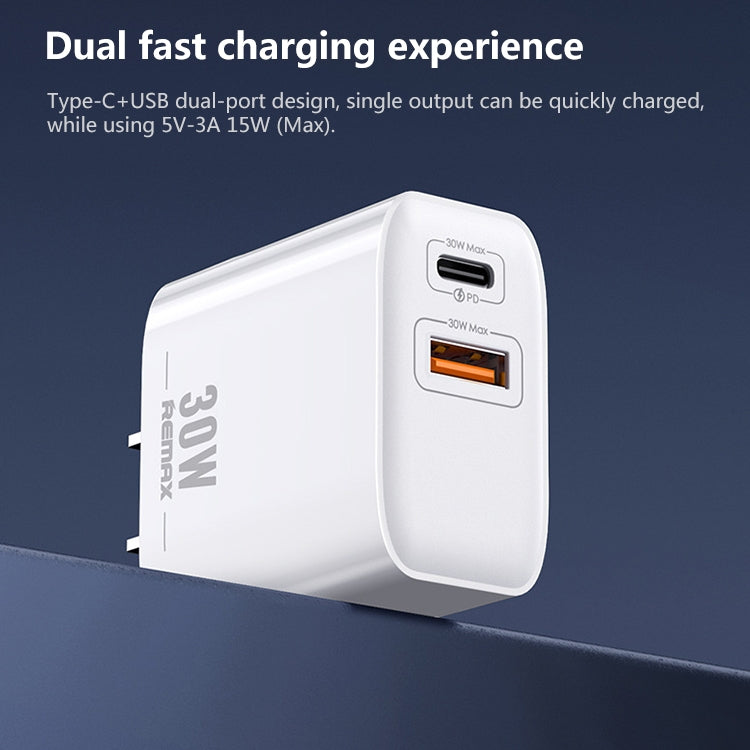 REMAX RP-U82 30W USB+USB-C/Type-C Dual Interface Fast Charger, CN Plug, UK Plug, US Plug