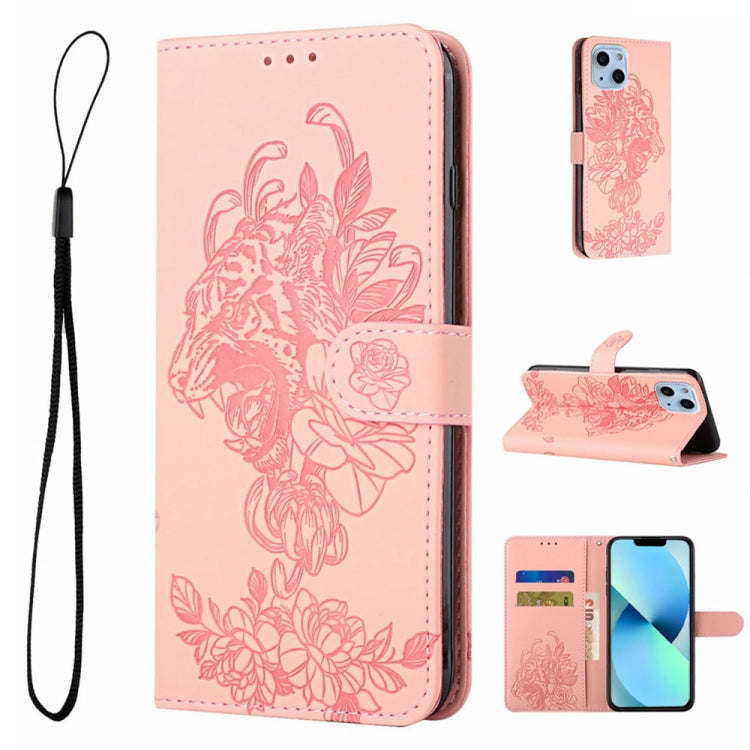 Étui en cuir gaufré motif fleur de tigre pour iPhone 14, iPhone 14 Plus, iPhone 14 Pro, iPhone 14 Pro Max