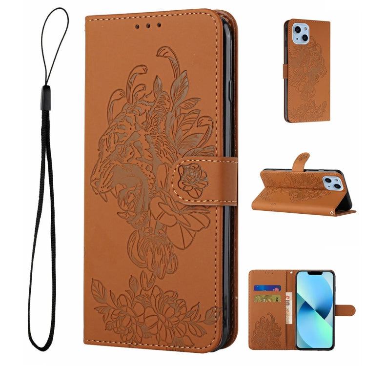 Étui en cuir gaufré motif fleur de tigre pour iPhone 14, iPhone 14 Plus, iPhone 14 Pro, iPhone 14 Pro Max