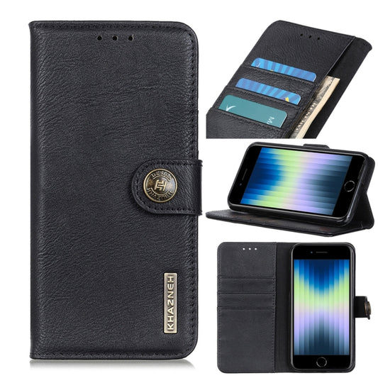 KHAZNEH cowhide texture leather case for iPhone SE 2022 2020 with bracket and wallet slot