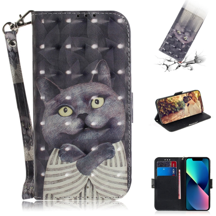 3D Colored Horizontal Flip Leather Phone Case, For iPhone 14, For iPhone 14 Plus