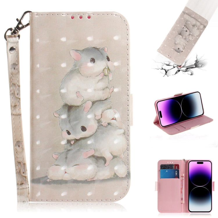 3D Colored Horizontal Flip Leather Phone Case, For iPhone 14 Pro, For iPhone 14 Pro Max