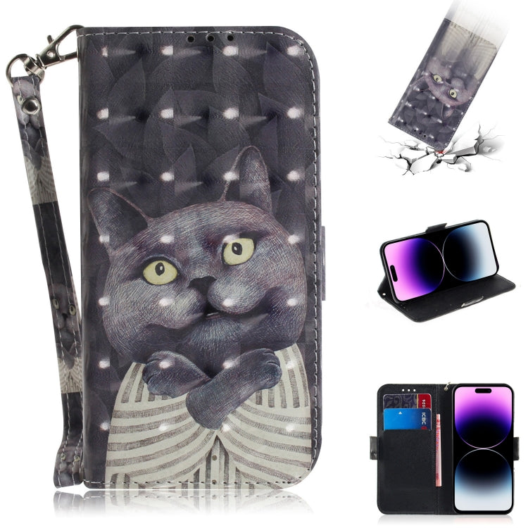3D Colored Horizontal Flip Leather Phone Case, For iPhone 14 Pro, For iPhone 14 Pro Max
