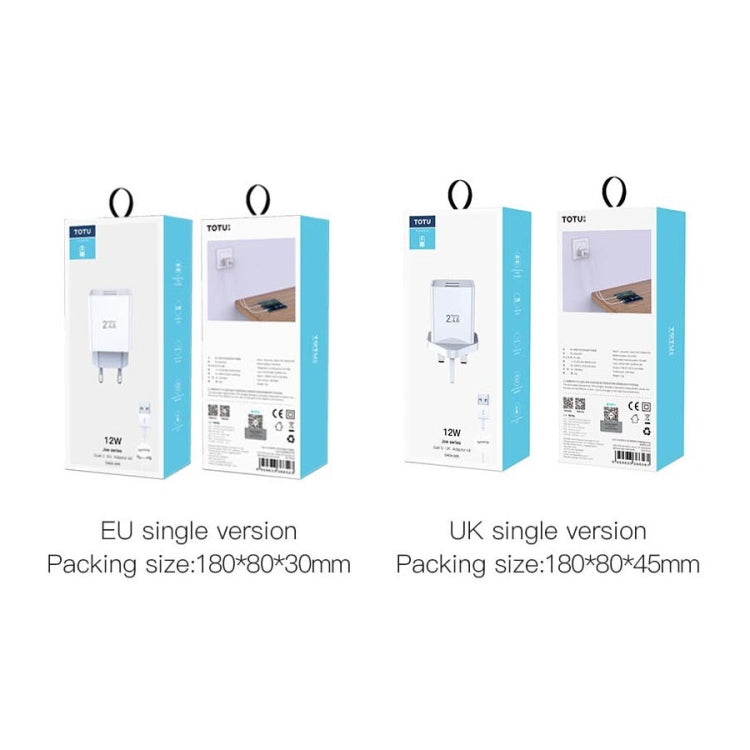 TOTU Joe Series Dual USB Ports Travel Charger, EU Plug, UK Plug