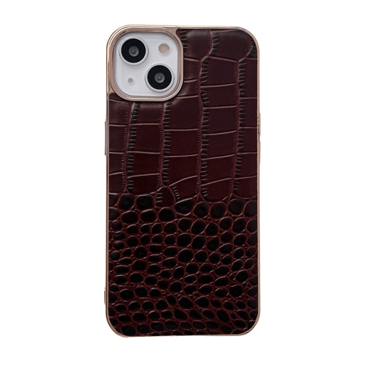 Crocodile Texture Genuine Leather Nano Electroplating Phone Case, For iPhone 14, For iPhone 13
