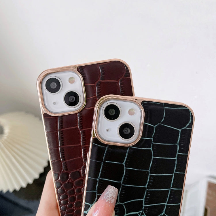 Crocodile Texture Genuine Leather Nano Electroplating Phone Case, For iPhone 14, For iPhone 13