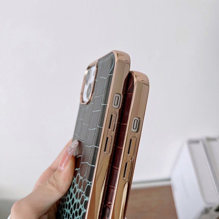Crocodile Texture Genuine Leather Nano Electroplating Phone Case, For iPhone 14, For iPhone 13