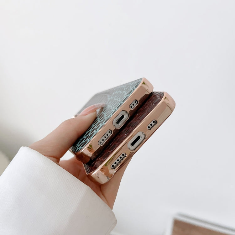 Crocodile Texture Genuine Leather Nano Electroplating Phone Case, For iPhone 14, For iPhone 13