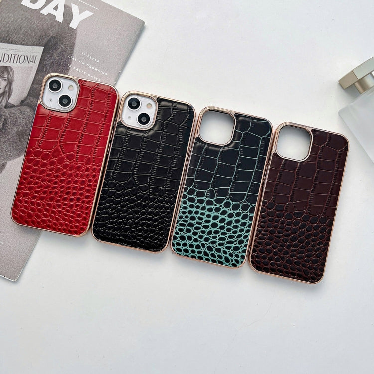 Crocodile Texture Genuine Leather Nano Electroplating Phone Case, For iPhone 14, For iPhone 13