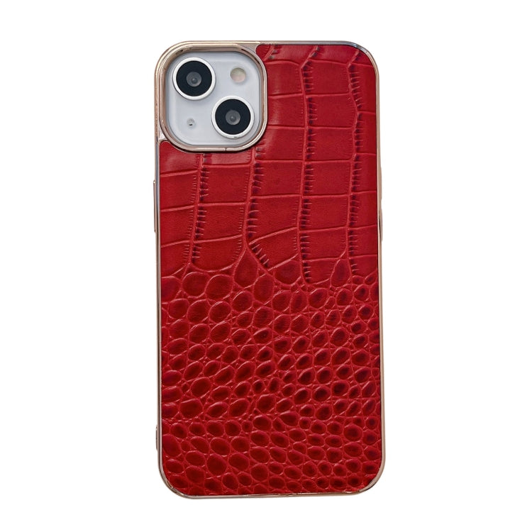 Crocodile Texture Genuine Leather Nano Electroplating Phone Case, For iPhone 14, For iPhone 13