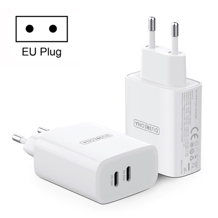 DUZZONA T4 PD 35W Dual Type-C Ports Travel Charger, T4 EU Plug