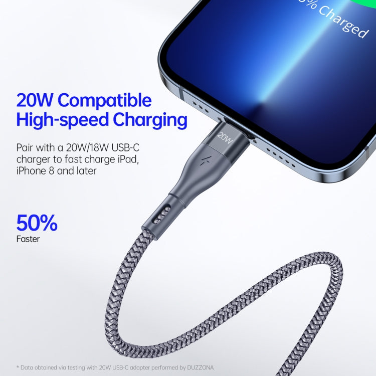 Câble de données de charge rapide DUZZONA A1 PD 20 W Type-C vers 8 broches, longueur : 1 m, 1 m Type-C vers 8 broches