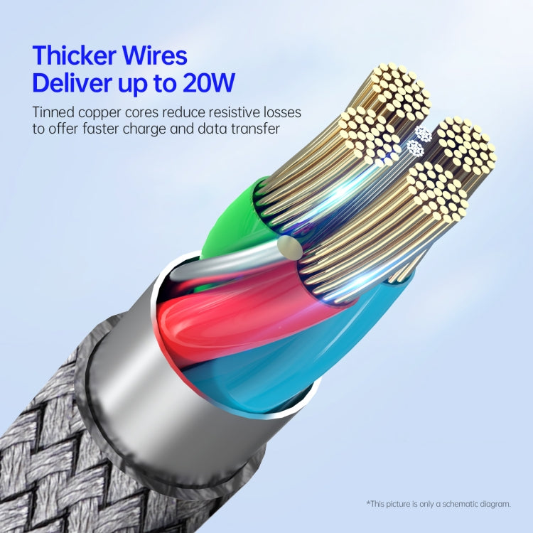 Câble de données de charge rapide DUZZONA A1 PD 20 W Type-C vers 8 broches, longueur : 1 m, 1 m Type-C vers 8 broches