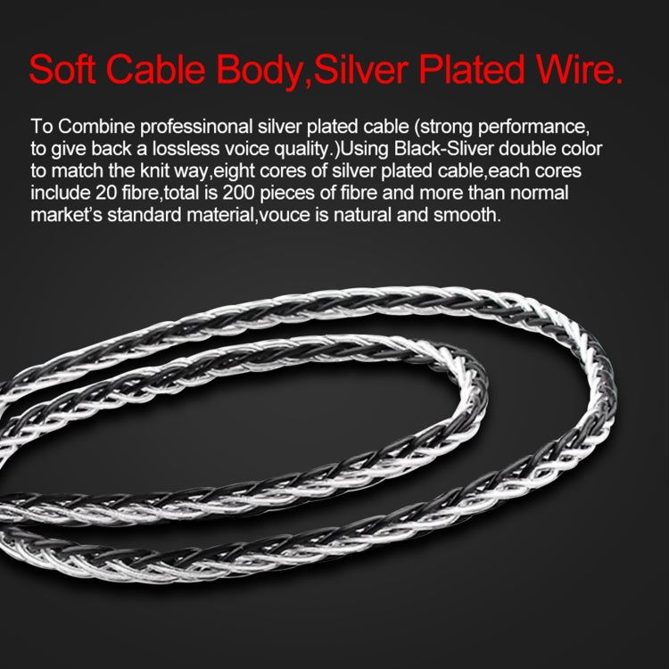 CVJ-CVM 8 Core TC Silver Plated 3.5mm 0.75mm MMCX HIFI Earphone Update Cable, With Mic