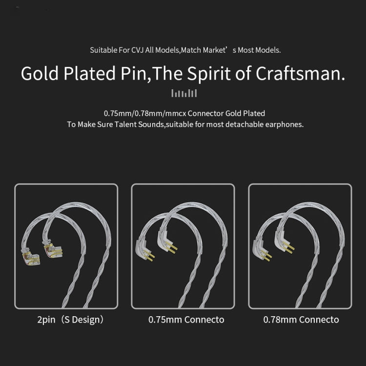 CVJ V7 1.25m 4-Cores Silver-plated 3.5mm Elbow Earphone Cable, 0.75mm No Mic, 0.78mm No Mic, 2 Pin No Mic, 2 Pin with Mic
