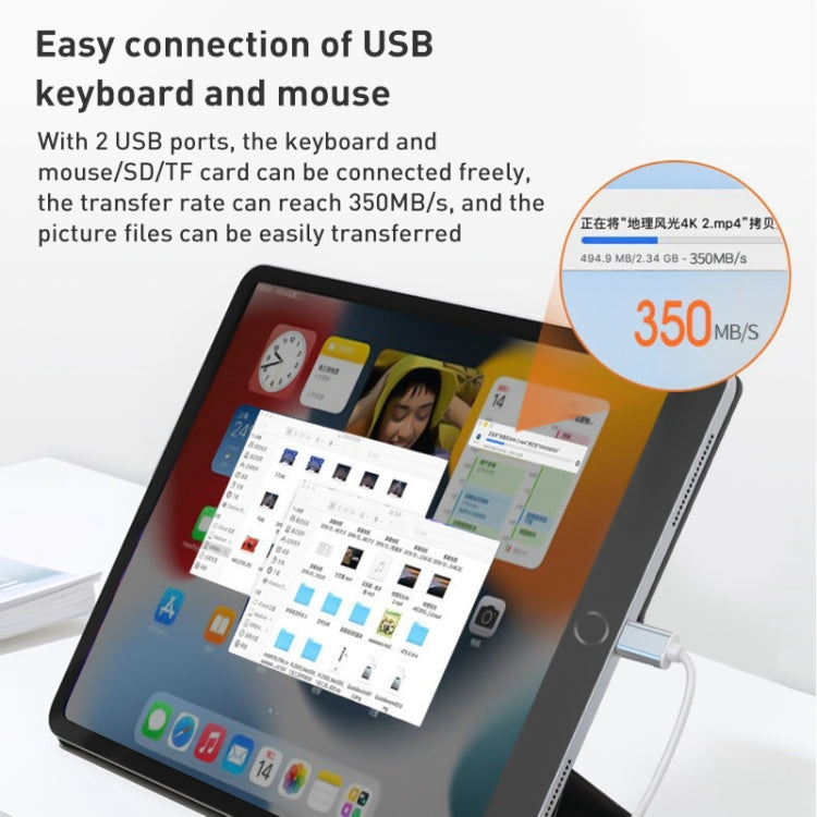 Docking Station TF/SD Card Reader For iPhone, Type-C Port, USB Port, 5 in 1 8 (Grey)
