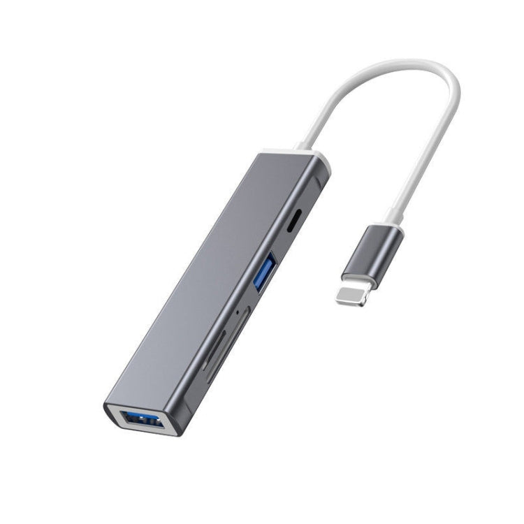 Docking Station TF/SD Card Reader For iPhone, Type-C Port, USB Port, 5 in 1 8 (Grey)