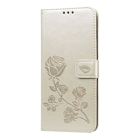 Galaxy A51 rose pattern horizontal flip case featuring built-in card storage and stand