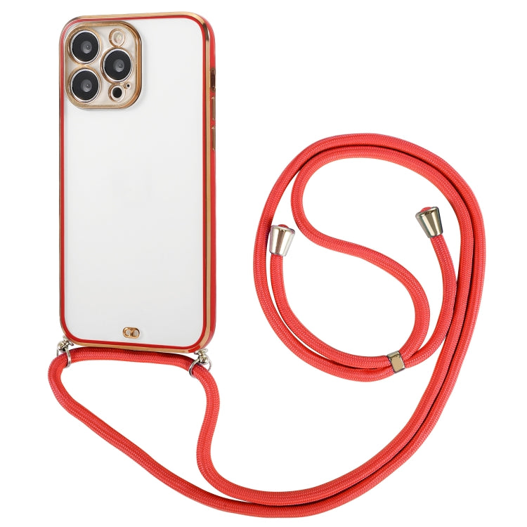 Electroplated Two-color TPU Phone Case with Lanyard, For iPhone 14, For iPhone 14 Plus, For iPhone 14 Pro, For iPhone 14 Pro Max