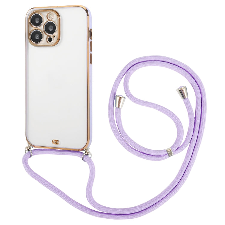Electroplated Two-color TPU Phone Case with Lanyard, For iPhone 14, For iPhone 14 Plus, For iPhone 14 Pro, For iPhone 14 Pro Max