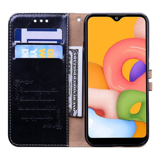 Oil wax texture leather case Samsung Galaxy A51 displaying card slot compartments and wallet