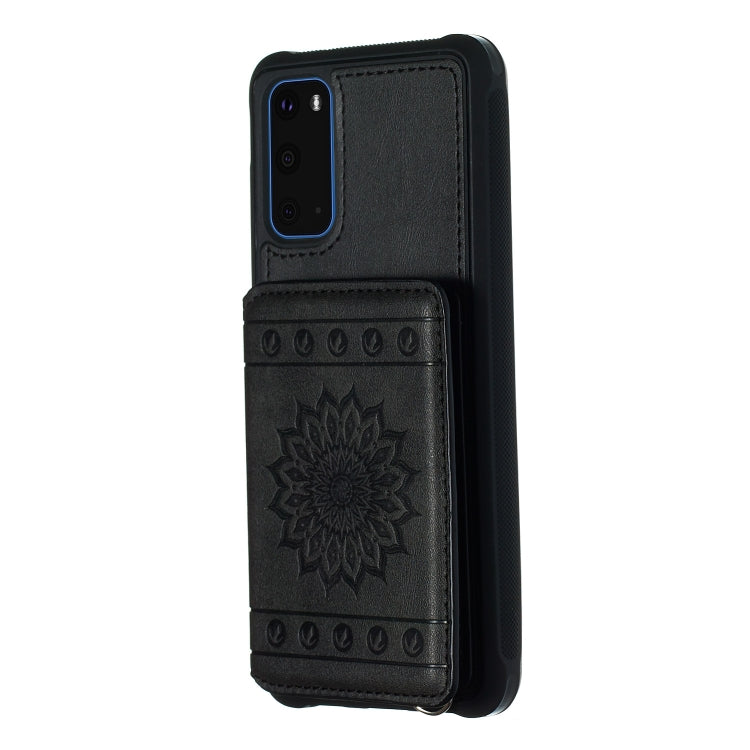 Sun Flower Pattern Embossed Horizontal Drop-proof Mobile Phone Case with Card Slots & Wallet & Photo Holder & Stand Function, For Galaxy S20, For Galaxy S20+, For Galaxy S20 Ultra