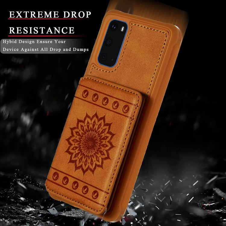 Sun Flower Pattern Embossed Horizontal Drop-proof Mobile Phone Case with Card Slots & Wallet & Photo Holder & Stand Function, For Galaxy S20, For Galaxy S20+, For Galaxy S20 Ultra