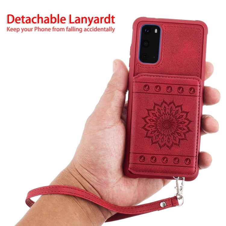 Sun Flower Pattern Embossed Horizontal Drop-proof Mobile Phone Case with Card Slots & Wallet & Photo Holder & Stand Function, For Galaxy S20, For Galaxy S20+, For Galaxy S20 Ultra