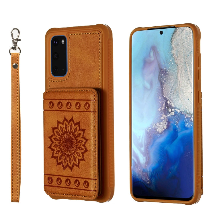 Sun Flower Pattern Embossed Horizontal Drop-proof Mobile Phone Case with Card Slots & Wallet & Photo Holder & Stand Function, For Galaxy S20, For Galaxy S20+, For Galaxy S20 Ultra