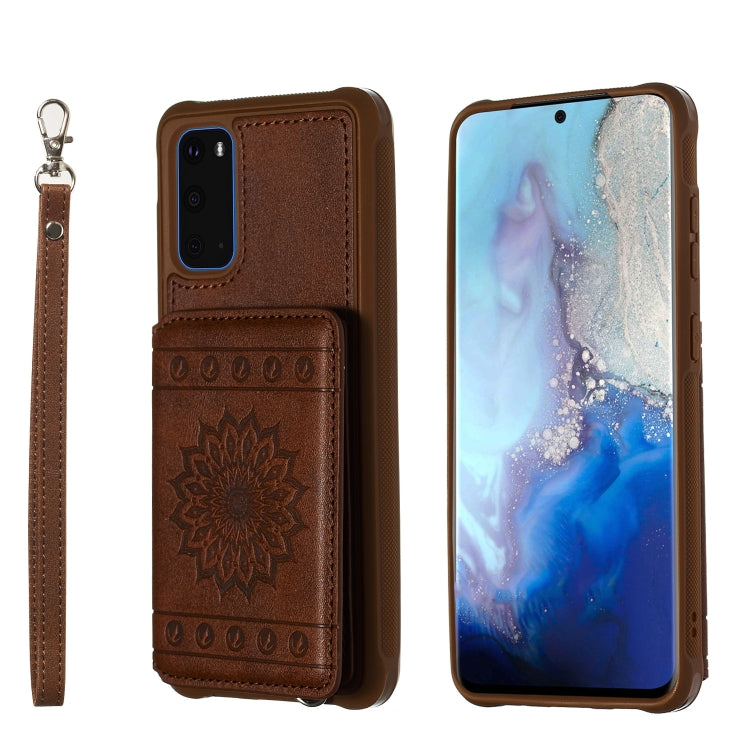 Sun Flower Pattern Embossed Horizontal Drop-proof Mobile Phone Case with Card Slots & Wallet & Photo Holder & Stand Function, For Galaxy S20, For Galaxy S20+, For Galaxy S20 Ultra