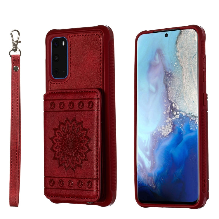 Sun Flower Pattern Embossed Horizontal Drop-proof Mobile Phone Case with Card Slots & Wallet & Photo Holder & Stand Function, For Galaxy S20, For Galaxy S20+, For Galaxy S20 Ultra