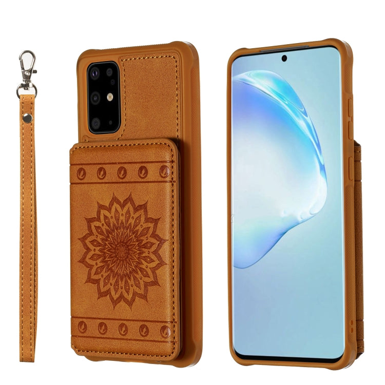 Sun Flower Pattern Embossed Horizontal Drop-proof Mobile Phone Case with Card Slots & Wallet & Photo Holder & Stand Function, For Galaxy S20, For Galaxy S20+, For Galaxy S20 Ultra