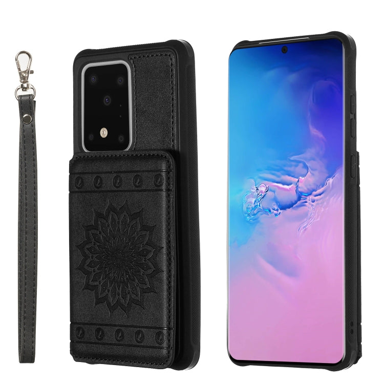 Sun Flower Pattern Embossed Horizontal Drop-proof Mobile Phone Case with Card Slots & Wallet & Photo Holder & Stand Function, For Galaxy S20, For Galaxy S20+, For Galaxy S20 Ultra